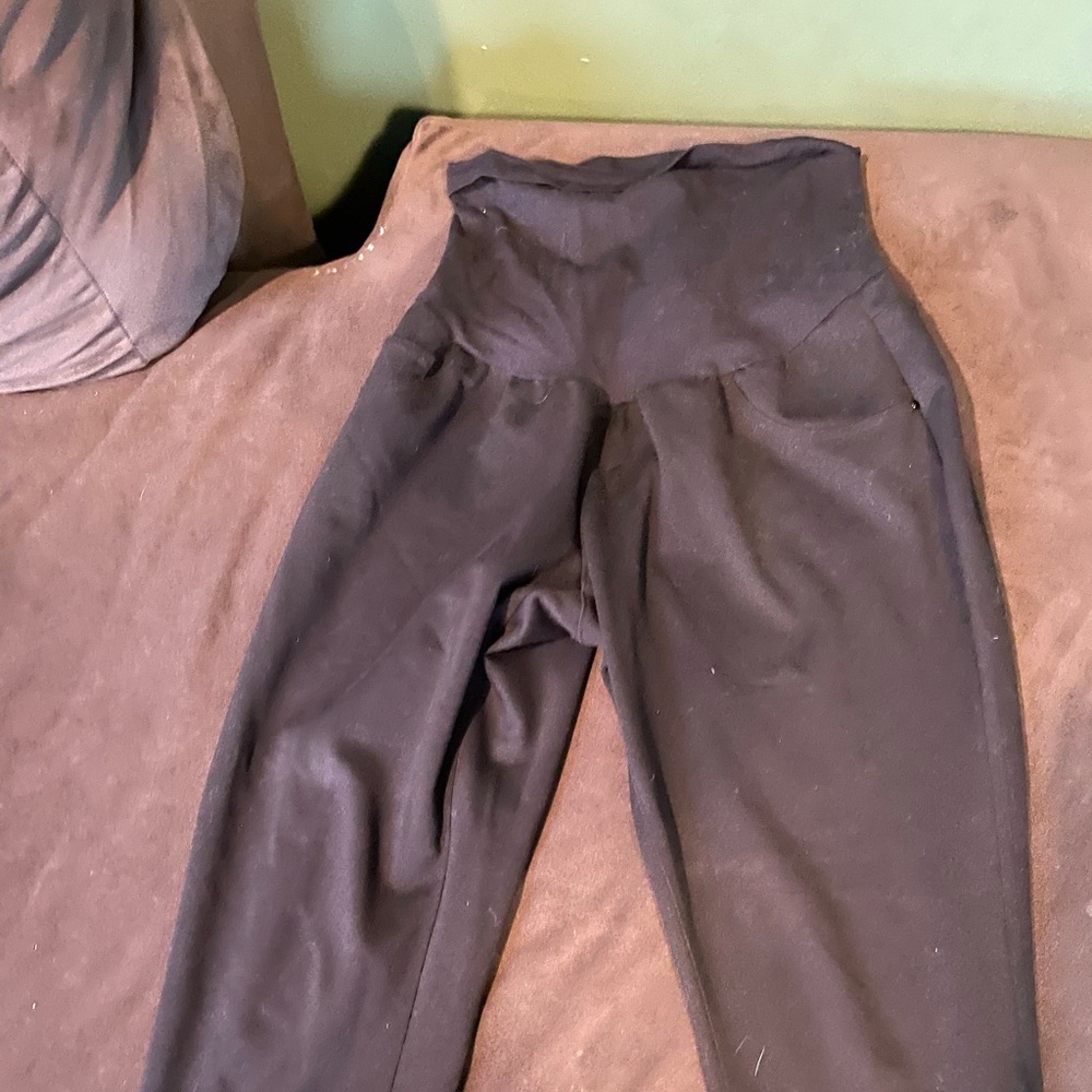 Black maternity dress pants with full panel